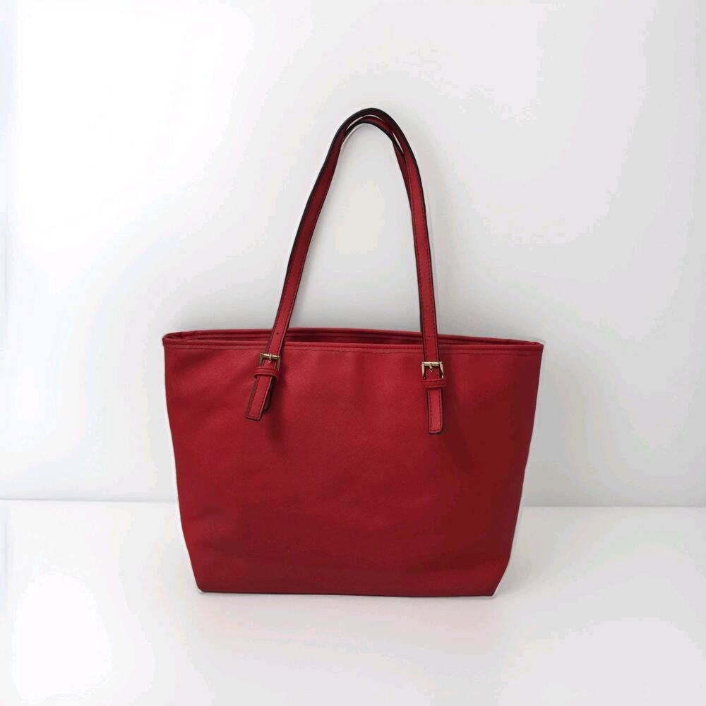 Michael Kors Large Red Signature Tote Shoulder Bag Jet Set Purse - Picture 3 of 12